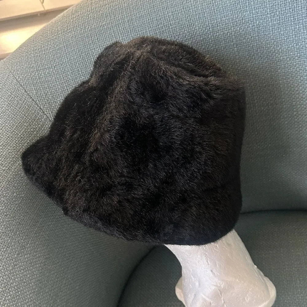 Vintage Black Faux Fur Bucket Hat